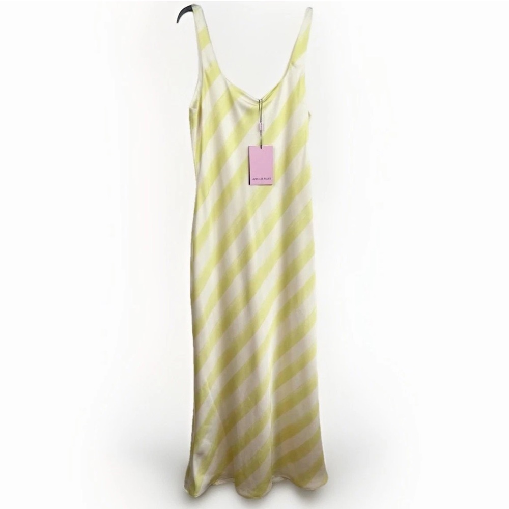 Avec Les Filles Yellow and White Diagonal Stripe Maxi Dress